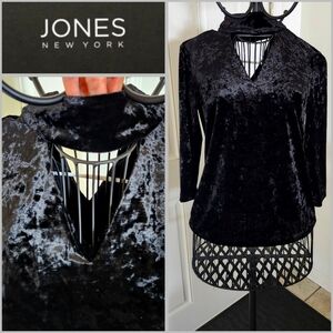 Jones New York Black Velveteen Keyhole Women's Top Size Small